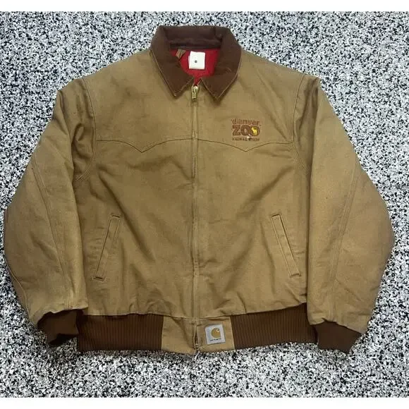 Vintage Carhartt Santa Fe Jacket Duck Red Quilt Lined With Hood J13 BRN 2XL USA - Picture 12 of 16